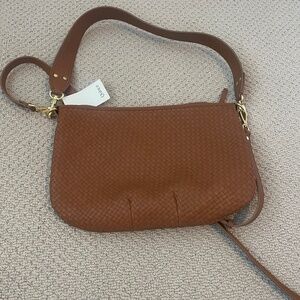 Quince Italian Leather Convertible Crescent Handwoven Shoulder Bag